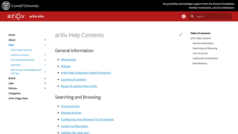 Screenshot of arXiv homepage