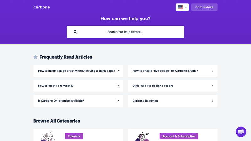 Screenshot of Carbone API homepage