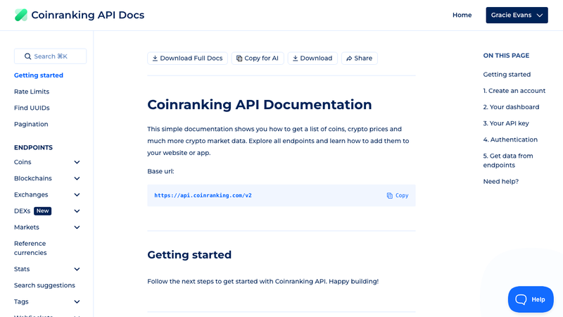 Screenshot of CoinRanking homepage