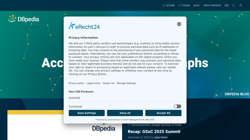 Screenshot of DBpedia SPARQL API homepage