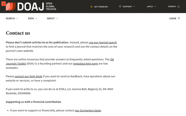 Screenshot of DOAJ API homepage