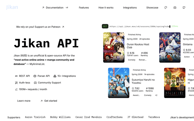 Screenshot of MyAnimeList API homepage