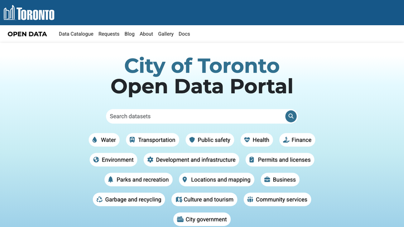 Screenshot of City  Toronto Open Data homepage