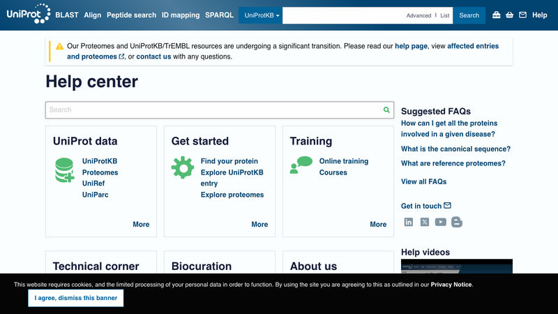 Screenshot of UniProt REST API homepage