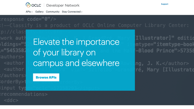 Screenshot of WorldCat API homepage